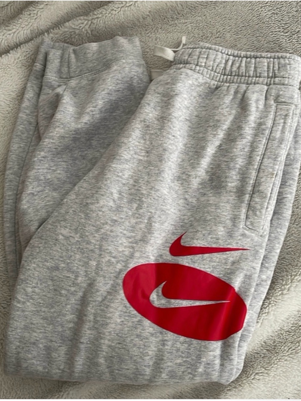 Nike Kids Heather Gray Sweatpants With Red Swoosh Logos